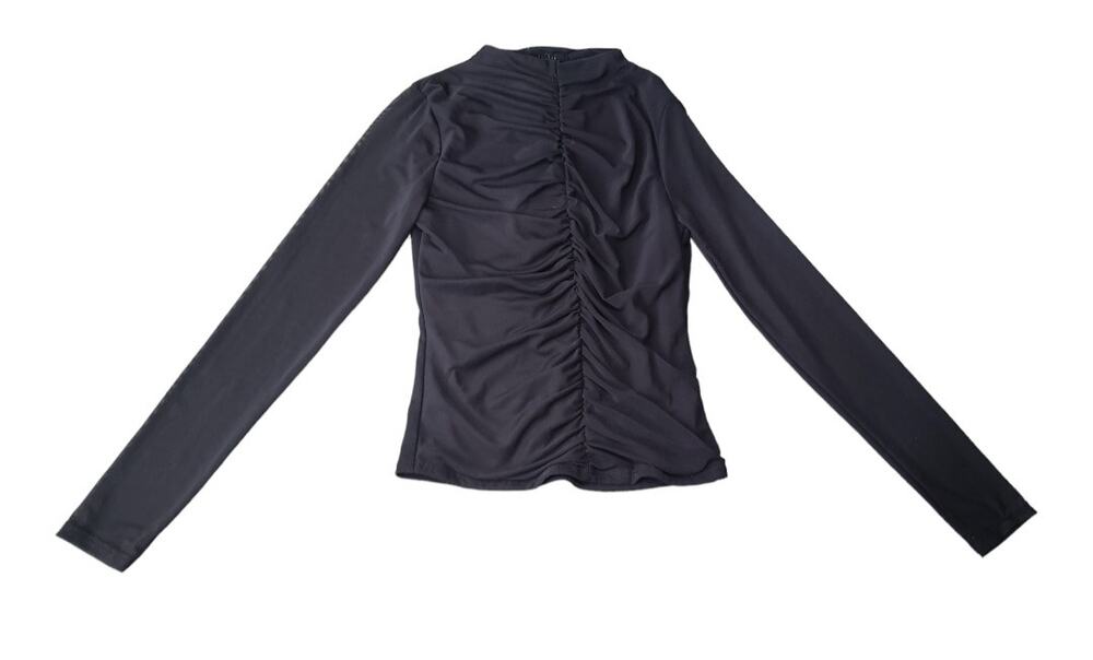 Saints 21 Black Scrunched Front Center Long Sleeved Blouse Shirt